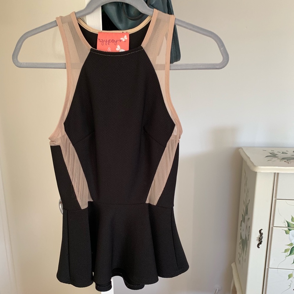Black and Tan mesh fitted, racerback top
